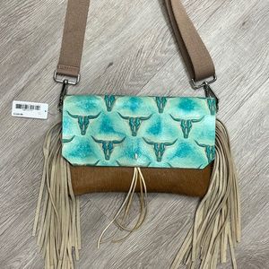 Genuine Leather Turquoise Western Fringe Purse
